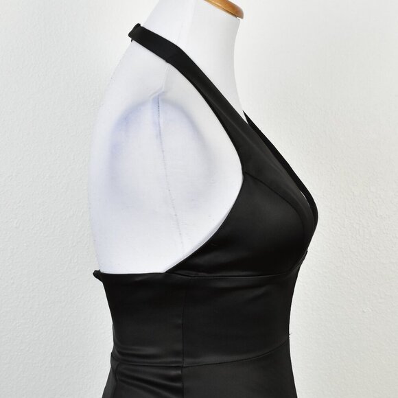 Sherri Hill 50919 Black Satin Deep V-Neck Halter Formal Gown - 2 - Picture 5 of 11